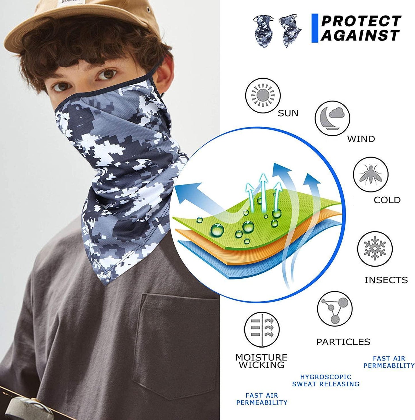 4Pcs Face Neck Bandana for Men Women Ear Loops Outdoor Headwear Sports Tube UV Bandanas Headband for Dust