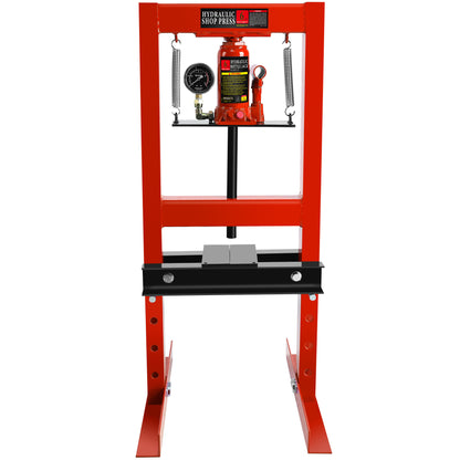 6 Ton Hydraulic Shop Floor Press, with pressure gauge Steel H-Frame Shop Press with Steel Plates Adjustable Working Table, Red