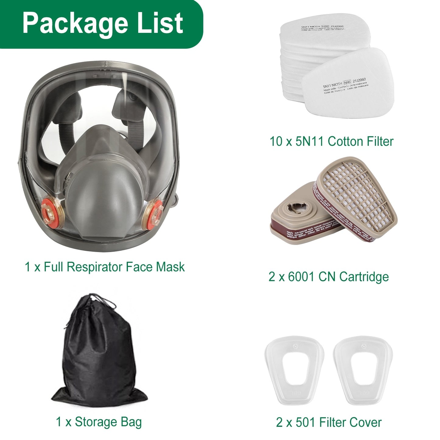 Full Face Respirator Mask Reusable Gas Mask 6800 Facepiece Respirator 15 in1 Full Face Cover Set with Storage Bag Against Gases Dust Vapors for Welding Sanding Cutting Coating