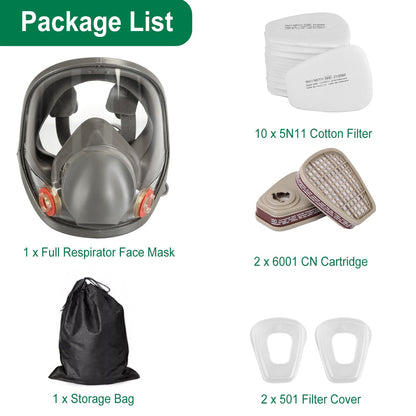 Máscara respiratória facial completa Máscara de gás reutilizável 6800 Respirador facial 15 em 1 Conjunto de capa facial completa com bolsa de armazenamento contra gases, poeira, vapores para soldagem, lixamento, corte, revestimento