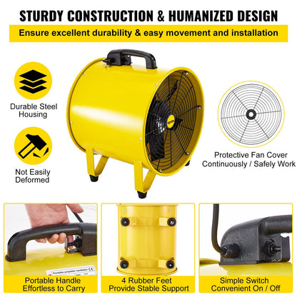 VEVOR Utility Blower Fan, 16 Inches, 1100W 2160 & 3178 CFM High-Velocity Ventilator w/32.8 ft/10 m Duct Hose, Portable Ventilation Fan, Fume Extractor for Exhausting & Ventilating at Home and Job Site