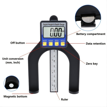 Digital Angle Finder Ruler 80mm Digital Height Depth Gauge Magnetic Smart Measuring Tool Set