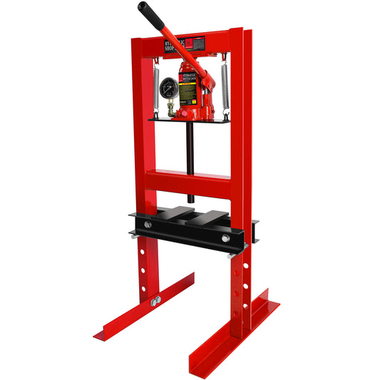 6 Ton Hydraulic Shop Floor Press, with pressure gauge Steel H-Frame Shop Press with Steel Plates Adjustable Working Table, Red