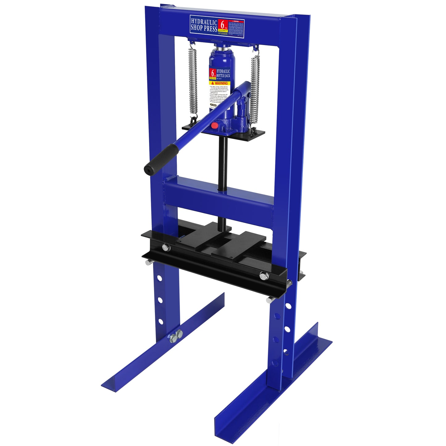 Hydraulische Werkstattpresse mit H-Rahmen aus Stahl und Stanzplatten zum Biegen, Richten oder Pressen von Teilen, Einbau von Lagern und Kreuzgelenken, 6 Tonnen Tragkraft, blau