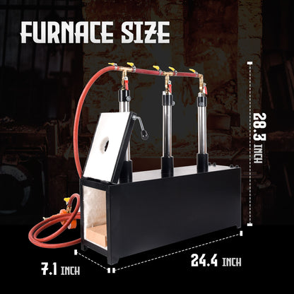 Propane Forge, Propane Knife Forge Three Burner w/1 door Large Capacity, Farriers Furnace Square Propane Burner Forge for Knife and Equipments