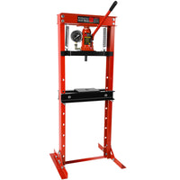 Steel H-Frame Hydraulic Garage/Shop Floor Press with Stamping Plates, with a pressure gauge,12 Ton (24,000 lb) Capacity, Red