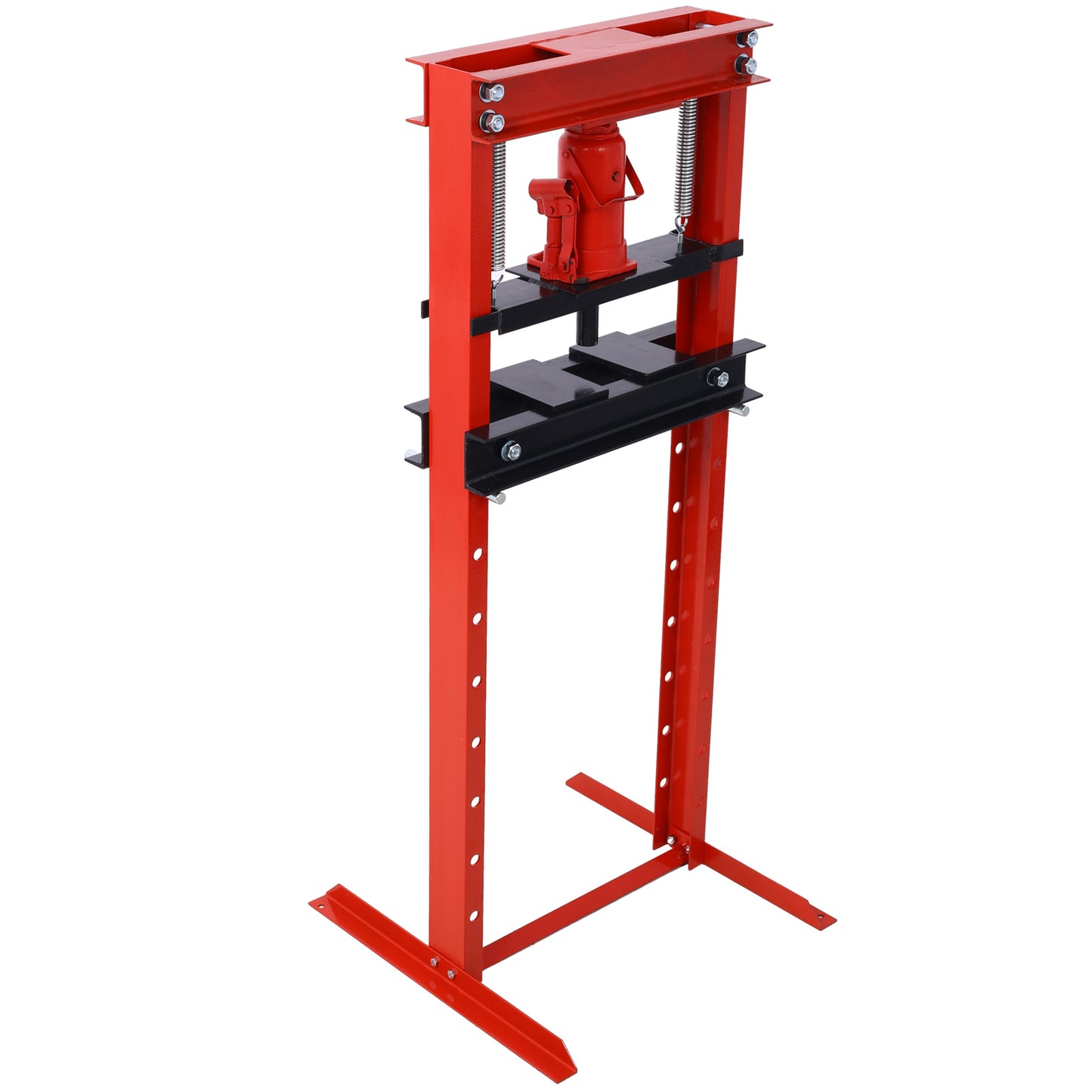 Hydraulic Shop Press ,12-Ton Capacity , Floor Mount ,with Press Plates, H-Frame Garage Floor Press, Adjustable Working Table Height,red