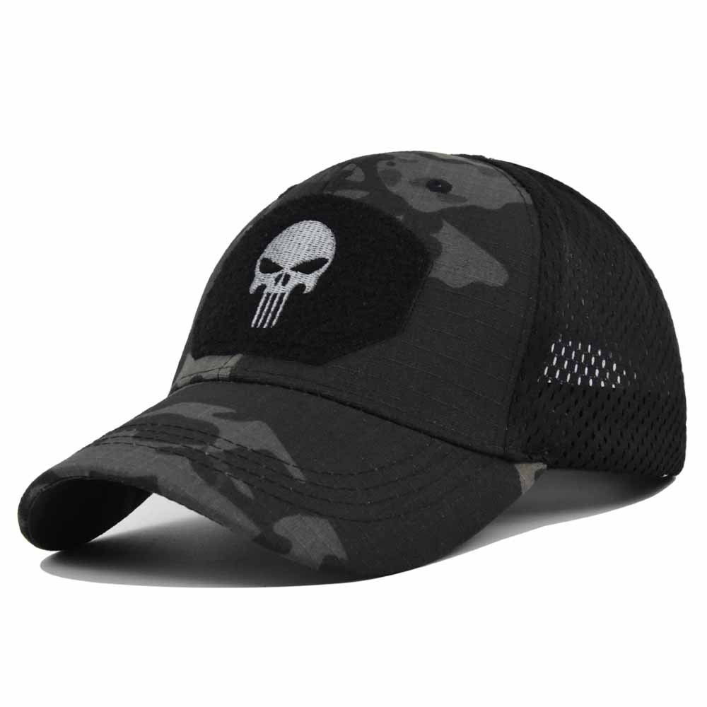 1pc Breathable Tactical Baseball Cap; Multi-color Mesh Sun Hat With Skull Pattern