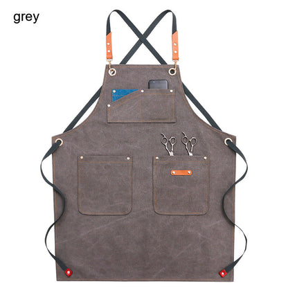 Durable Work Apron with Tool Pockets Heavy Duty Unisex Canvas Adjustable Cross-Back Straps Apron For Carpenter Painting Home BBQ