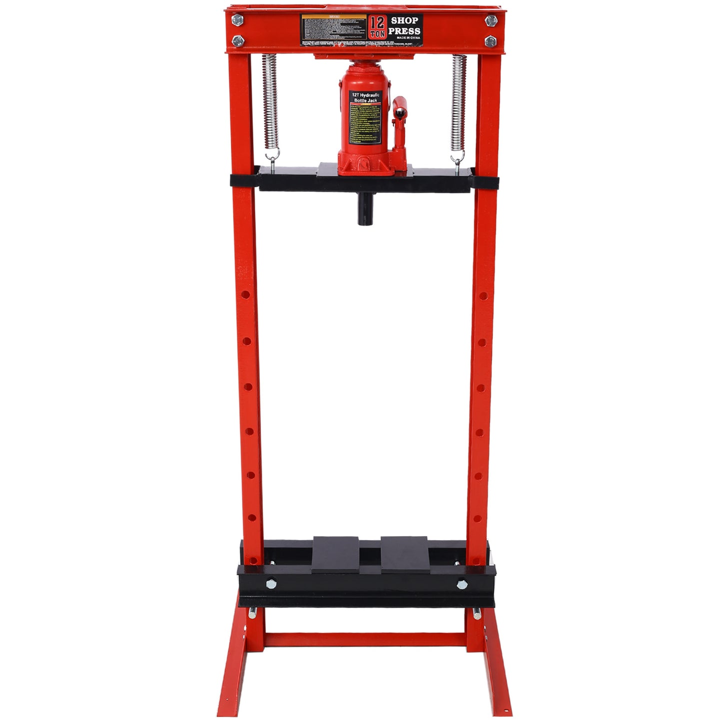 Hydraulic Shop Press ,12-Ton Capacity , Floor Mount ,with Press Plates, H-Frame Garage Floor Press, Adjustable Working Table Height,red