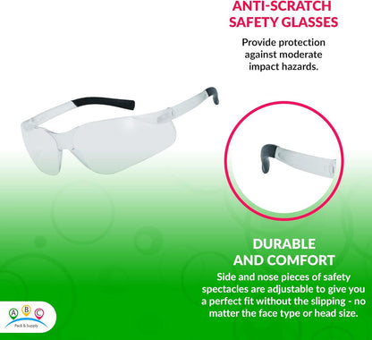 Wrap Around Safety Glasses. ANSI; CE. Safety Eyewear. Protective Safety Spectacles. Scratch Resistant. Pack of 144 Anti Scratch Glasses.