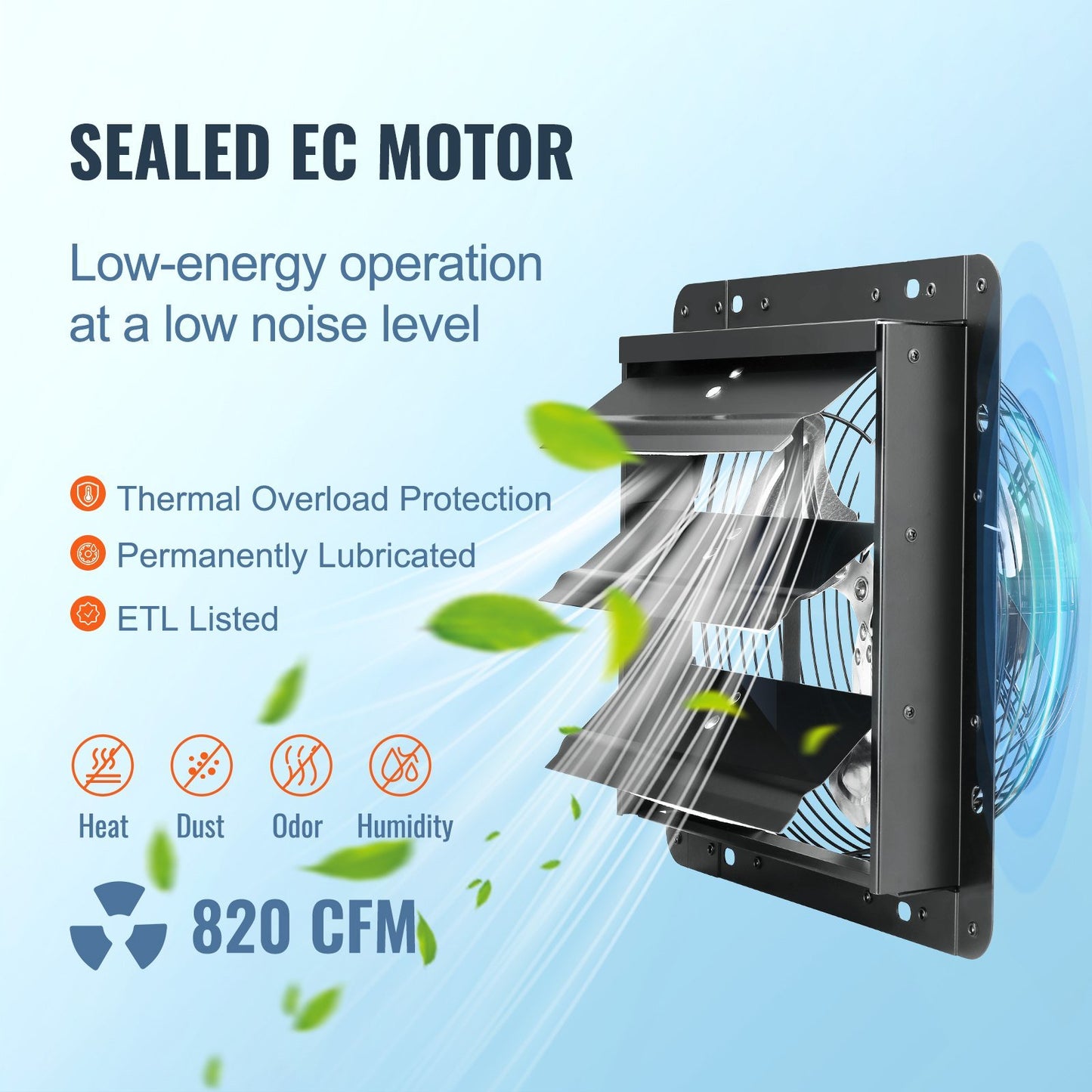 Ventilatore di scarico a saracinesca VEVOR, 10'' con regolatore di temperatura e umidità, motore EC, 820 CFM, ventilatore da soffitta con montaggio a parete regolabile a 10 velocità, ventilazione e raffreddamento per serre, garage, capannoni, certificato 