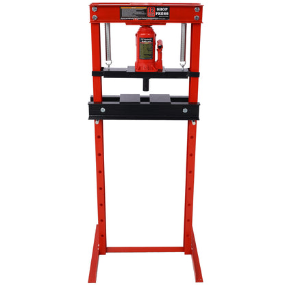 Hydraulic Shop Press ,12-Ton Capacity , Floor Mount ,with Press Plates, H-Frame Garage Floor Press, Adjustable Working Table Height,red