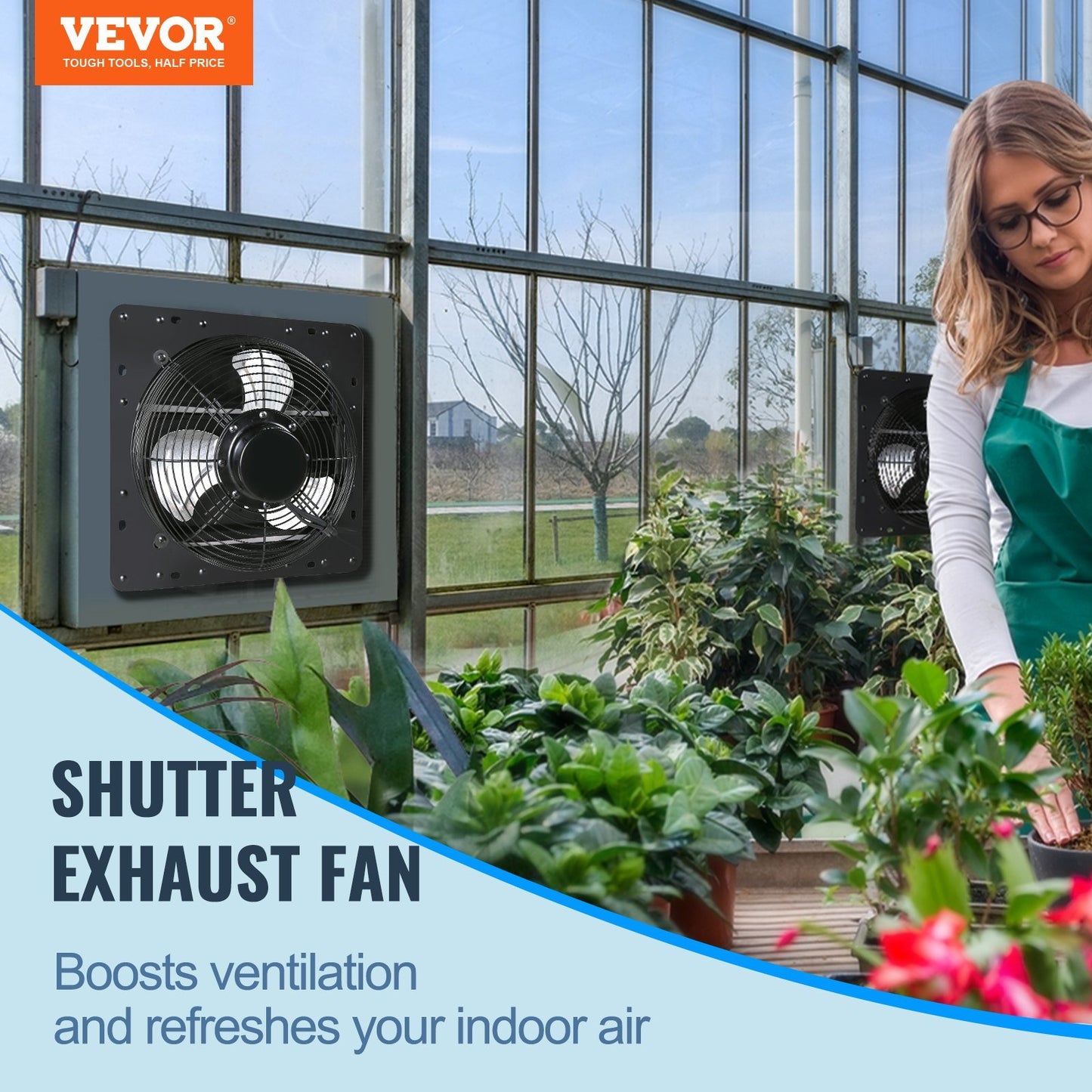 VEVOR Shutter Exhaust Fan, 10'' with Temperature Humidity Controller, EC-motor, 820 CFM, 10-Speed Adjustable Wall Mount Attic Fan, Ventilation and Cooling for Greenhouses, Garages, Sheds, ETL Listed