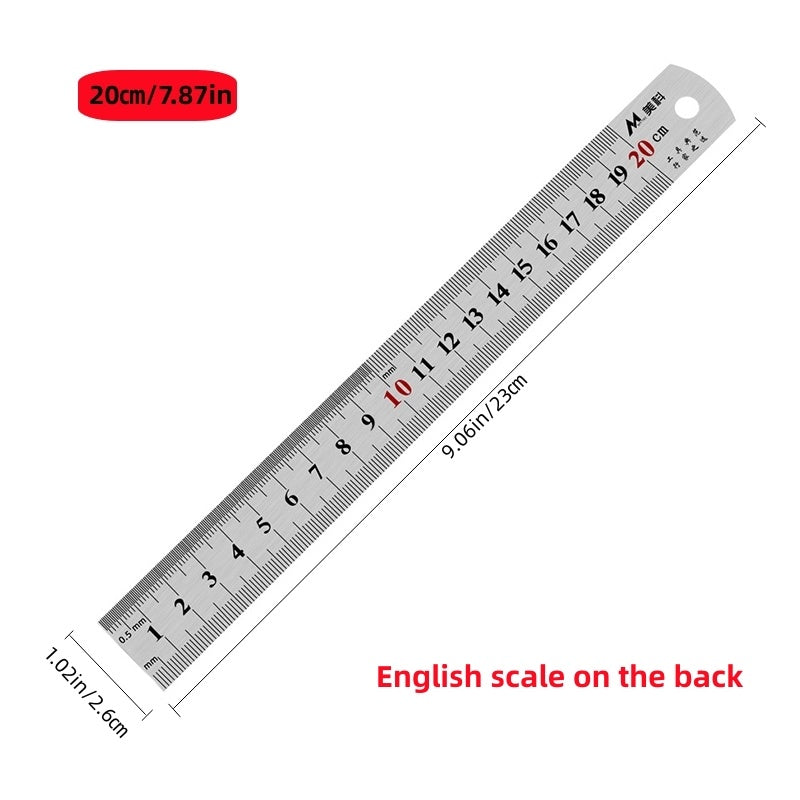 1pc règle en acier inoxydable, 6 8 12 20 pouces, règle en acier avec pouce et métrique, machiniste règle, règle métrique, règle impériale, pour l'école, bureau, maison, ingénieur, artisanat