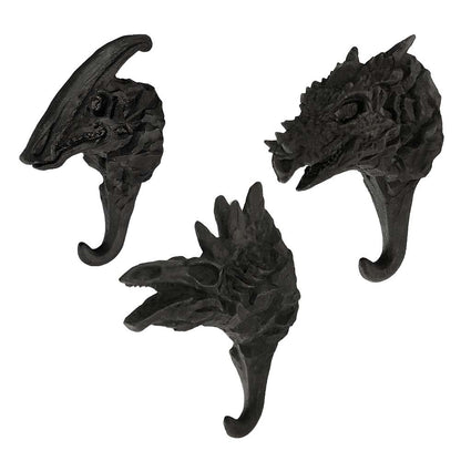 3-Pack realistici Fossili di dinosauro Ganci da parete da cucina Cappotto decorativo da bagno Ganci da appendere a parete, nero opaco