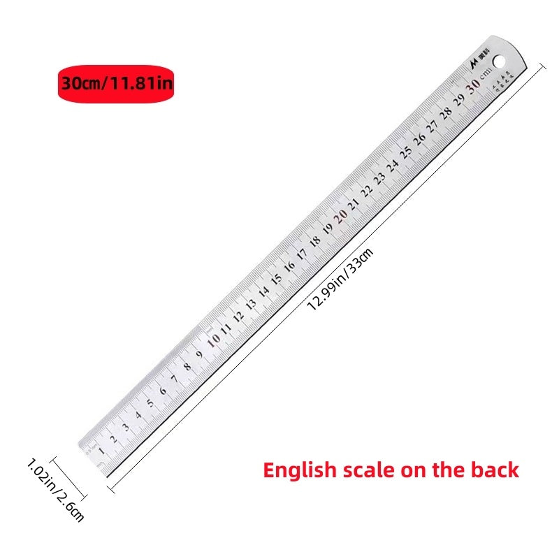 1pc Stainless Steel Ruler, 6 8 12 20Inch, Steel Ruler With Inch And Metric, Machinist Ruler, Metric Ruler, Imperial Ruler, For School, Office, Home, Engineer, Craft