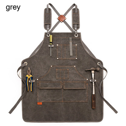 Durable Work Apron with Tool Pockets Heavy Duty Unisex Canvas Adjustable Cross-Back Straps Apron For Carpenter Painting Home BBQ