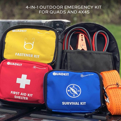 QUADKIT ATV Emergency Kit (106 Essential Items) for ATV;  UTV;  SxS;  4 Wheelers;  Quads;  Side by Sides;  4x4s;  Off-Road | 4-in-1 Kit: Auto Kit;  First Aid Kit;  Survival Kit;  Fastener Kit