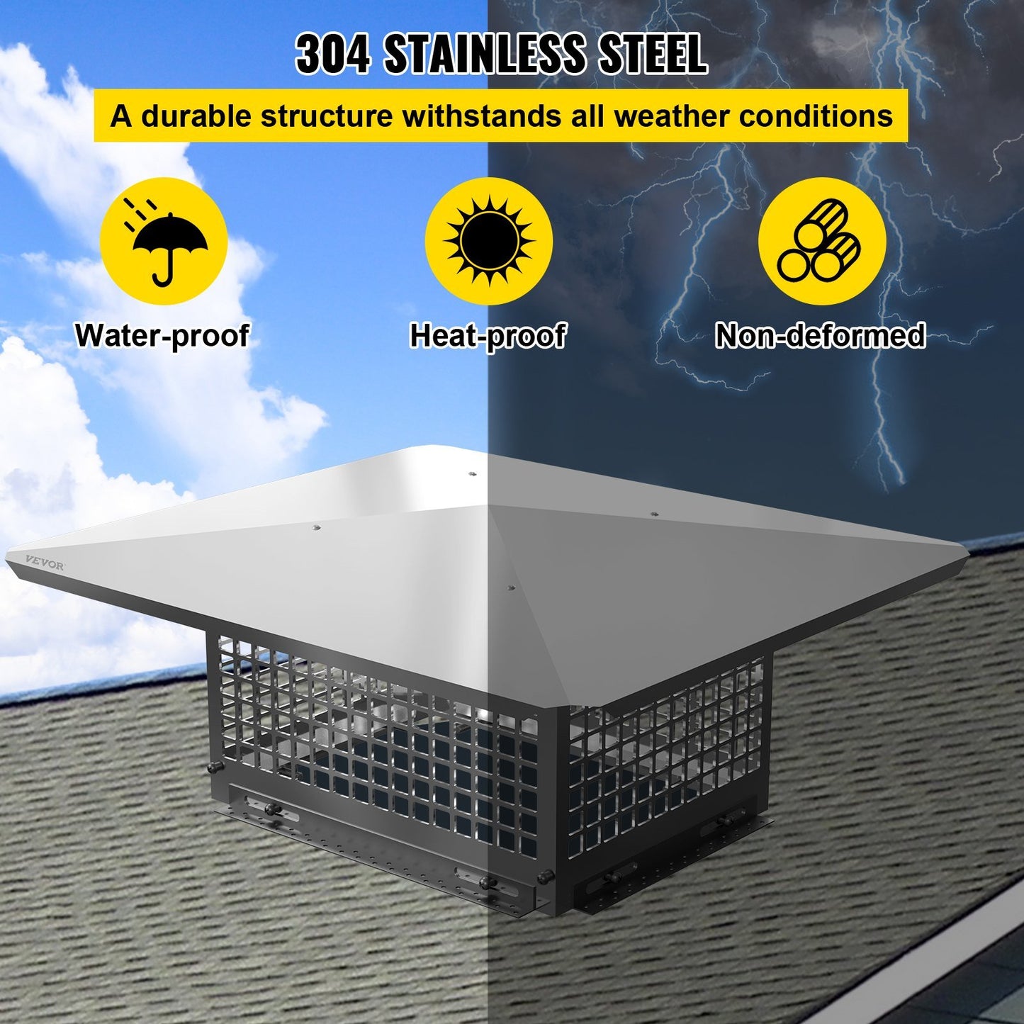 VEVOR Kaminkappe, 17" x 29" Rauchrohrkappen, Kaminabdeckung aus Edelstahl 304, verstellbarer Funkenfänger aus Metall mit Bolzenschrauben, Schornsteinabdeckung aus Netzmaterial für die Außenseite vorhandener Ton-Rauchrohrfliesen