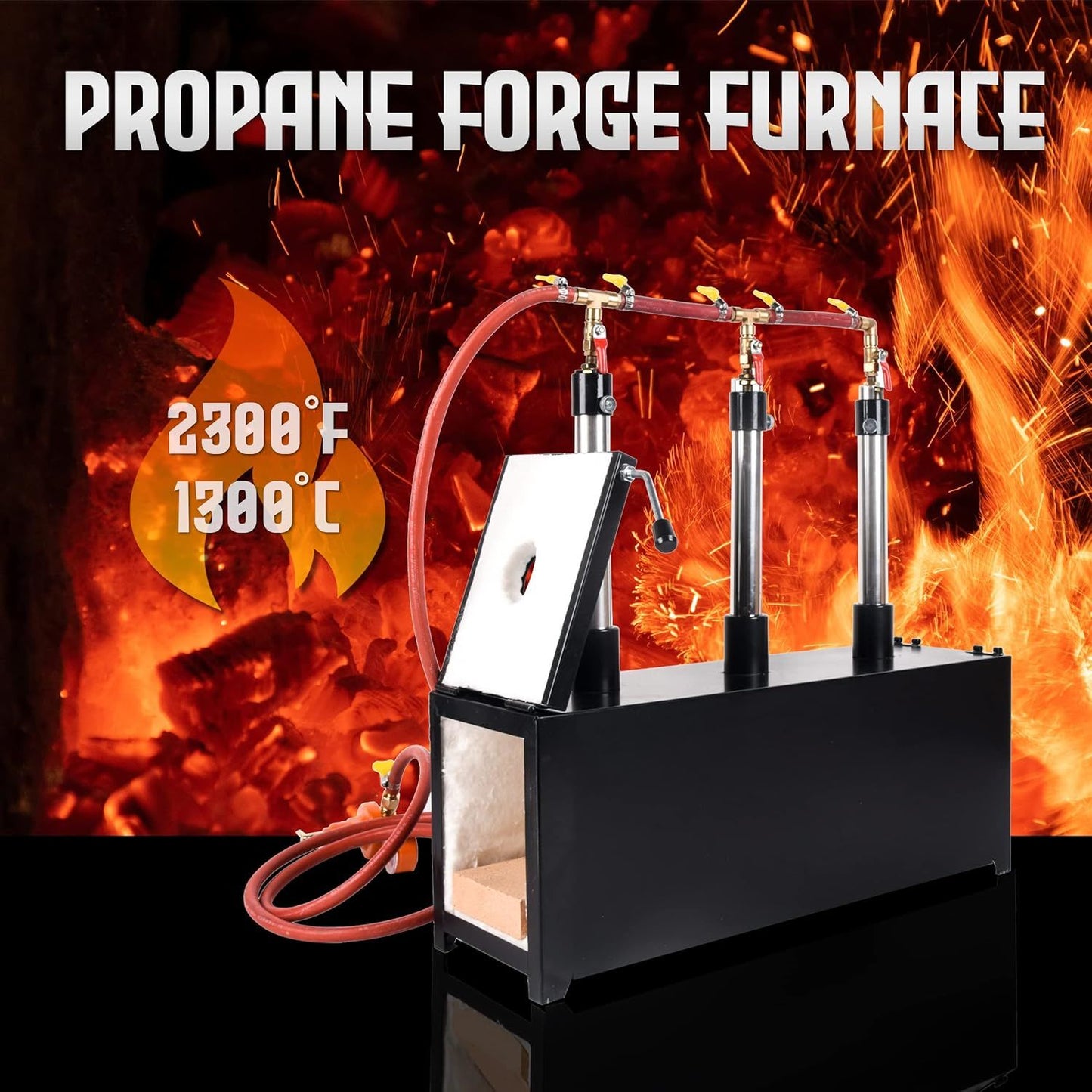 Propane Forge, Propane Knife Forge Three Burner w/1 door Large Capacity, Farriers Furnace Square Propane Burner Forge for Knife and Equipments