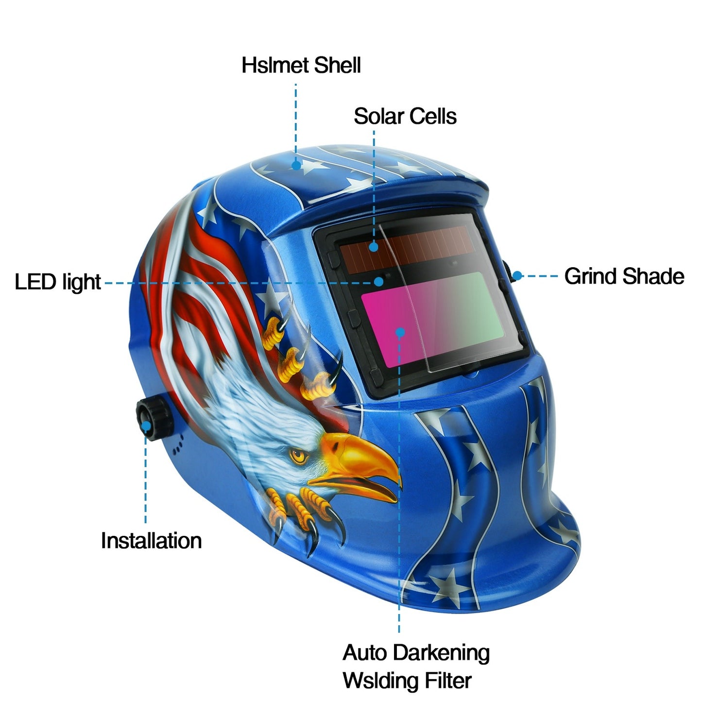 Welding Helmet Solar Powered Auto Darkening Hood with Adjustable Wide Shade Range 9-13