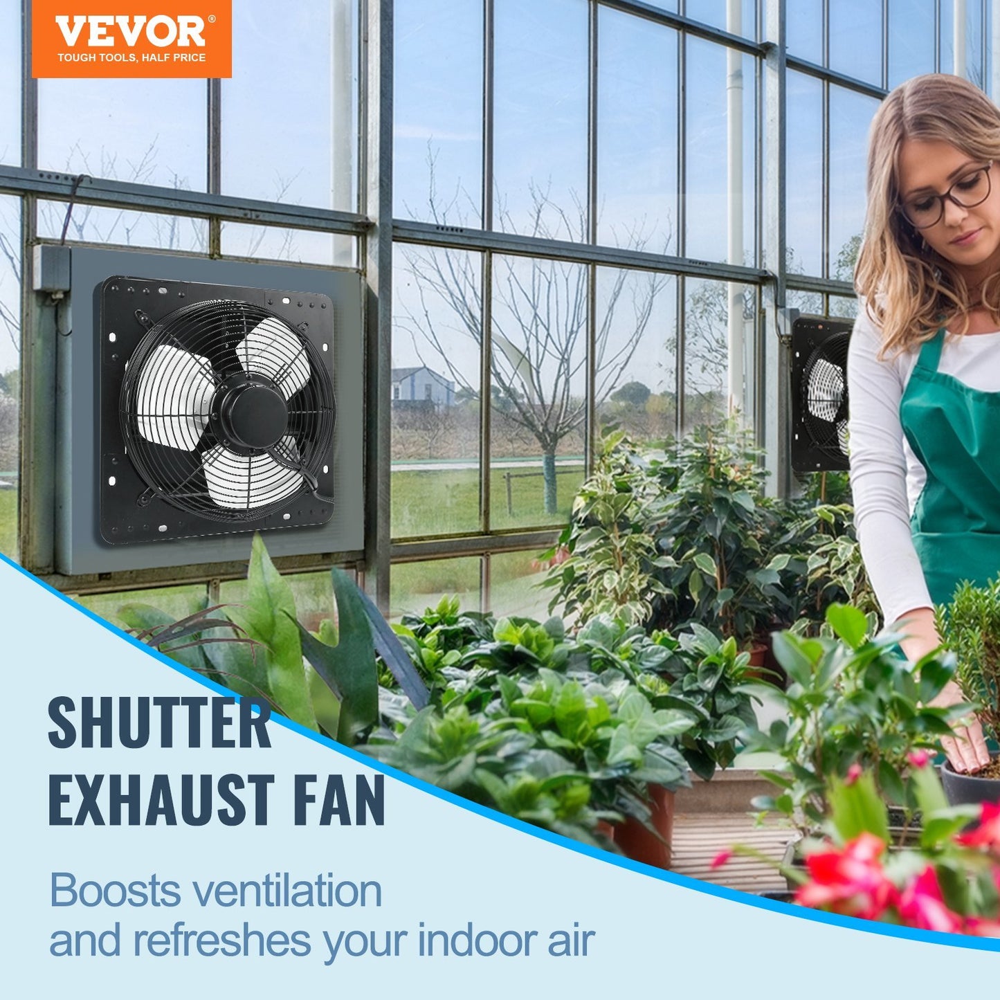 VEVOR Shutter Exhaust Fan, 12'' with Temperature Humidity Controller, EC-motor, 940 CFM, 10-Speed Adjustable Wall Mount Attic Fan, Ventilation and Cooling for Greenhouses, Garages, Sheds, ETL Listed