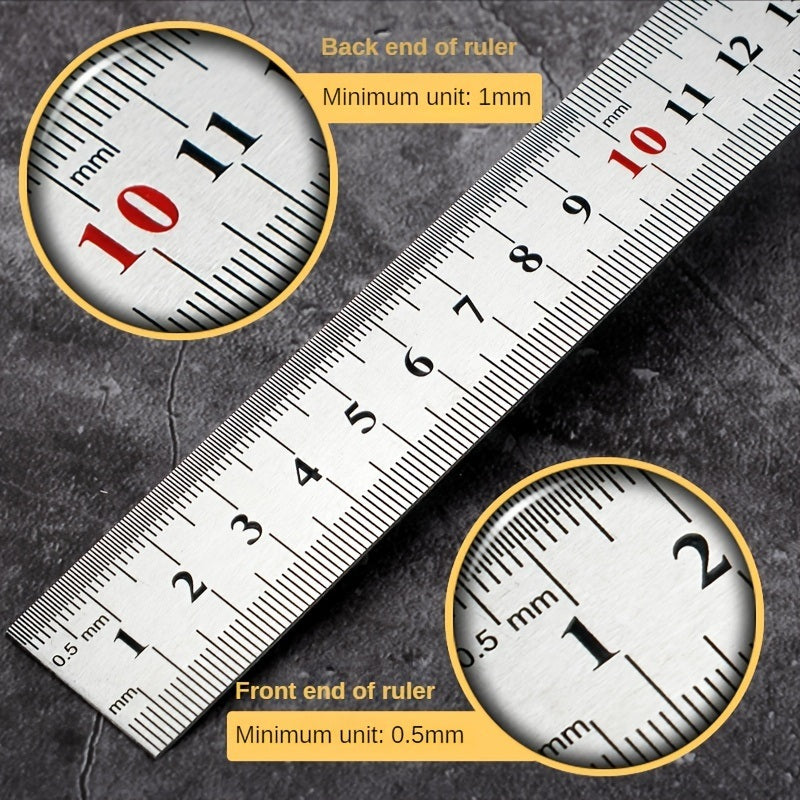 1pc Stainless Steel Ruler, 6 8 12 20Inch, Steel Ruler With Inch And Metric, Machinist Ruler, Metric Ruler, Imperial Ruler, For School, Office, Home, Engineer, Craft