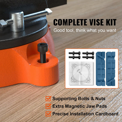 VEVOR 6" Bench Vise w/ Anvil 360°Swivel Locking Base Heavy Duty Ductile Iron