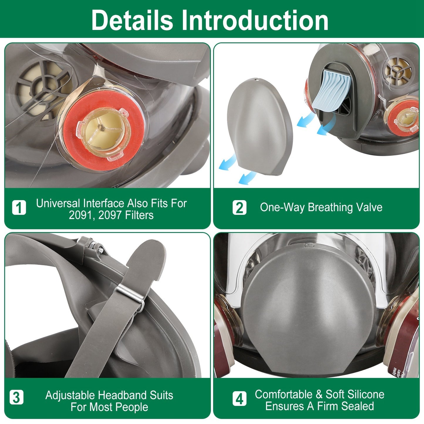 Full Face Respirator Mask Reusable Gas Mask 6800 Facepiece Respirator 15 in1 Full Face Cover Set with Storage Bag Against Gases Dust Vapors for Welding Sanding Cutting Coating