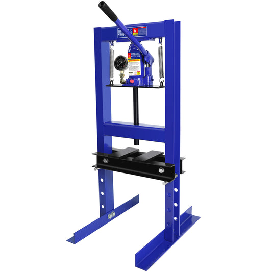 Steel H-Frame Hydraulic Garage/Shop Floor Press with Stamping Plates, with pressure gauge,6 Ton Capacity, Blue