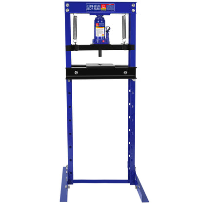 Hydraulic 12 Ton H-Frame Garage Floor Adjustable Shop Press with Plates, 12T, Blue