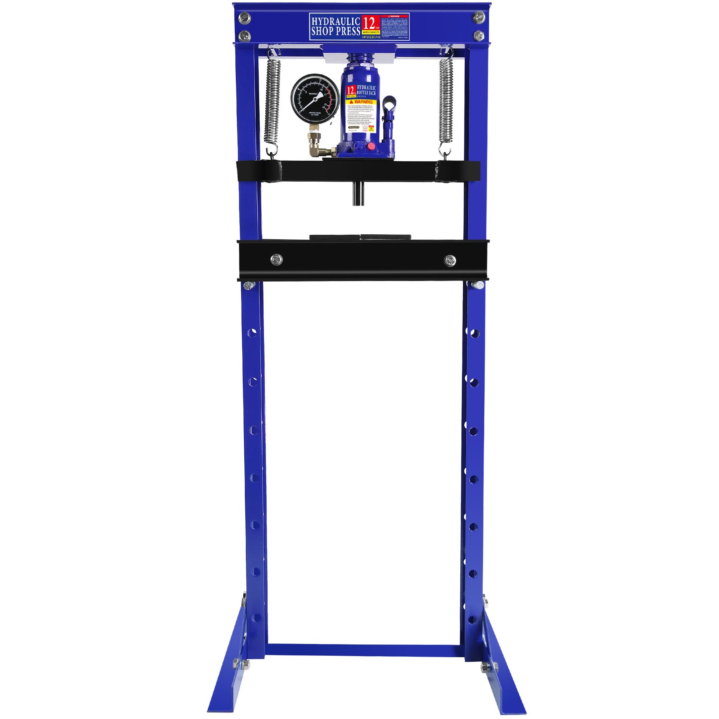 Steel H-Frame Hydraulic Shop Press with Stamping Plates to Bend, Straighten, or Press Parts, with a pressure gauge, Install Bearings and U-Joints, 12 Ton (24,000 lb) Capacity