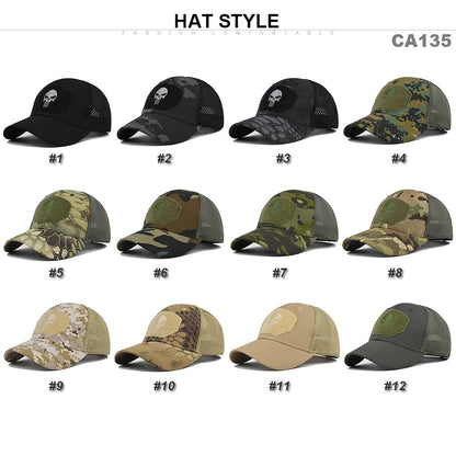 1pc Breathable Tactical Baseball Cap; Multi-color Mesh Sun Hat With Skull Pattern