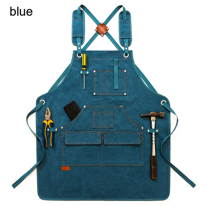 Durable Work Apron with Tool Pockets Heavy Duty Unisex Canvas Adjustable Cross-Back Straps Apron For Carpenter Painting Home BBQ