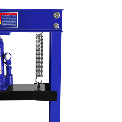 Prensa hidráulica de taller con estructura en H de acero y placas de estampado para doblar, enderezar o prensar piezas, con manómetro, instalación de cojinetes y juntas universales, capacidad de 12 toneladas (24 000 lb)