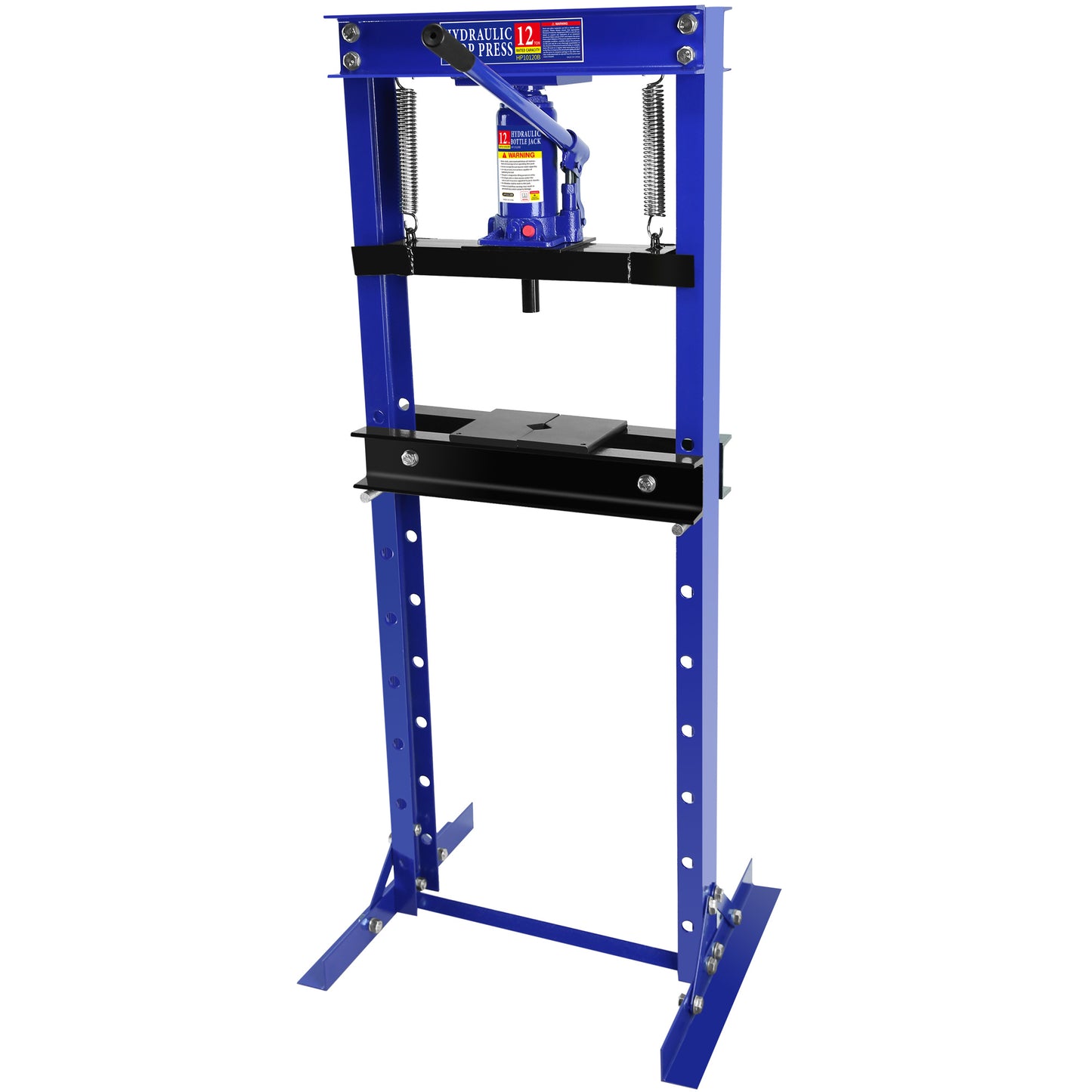 Hydraulic 12 Ton H-Frame Garage Floor Adjustable Shop Press with Plates, 12T, Blue