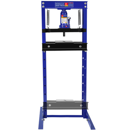 Hydraulic 12 Ton H-Frame Garage Floor Adjustable Shop Press with Plates, 12T, Blue