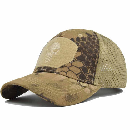 1pc gorra de béisbol táctica transpirable; Sombrero de sol de malla multicolor con patrón de cráneo