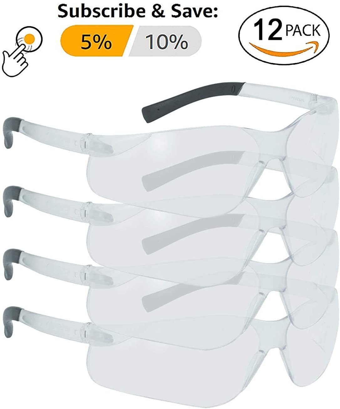 Pack of 12 Safety Glasses One size Anti Scratch Glasses Wrap Around ANSI; CE Clear lense Safety Eyewear Protective Safety Spectacles Scratch Resistant Lenses. Non-Slip Glasses for Industrial Use