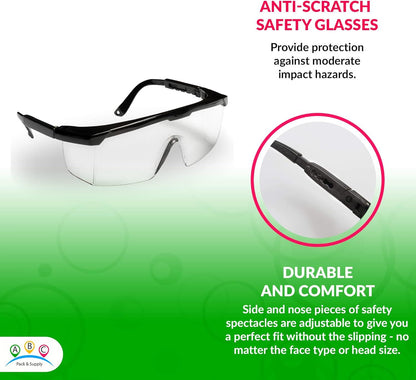 Clear Safety Glasses with Black Trim Clear Lens Pack of 144 Anti Scratch Glasses Safety Eyewear Clear Non-slip Anti-fog Glasses Protective Safety Spectacles Scratch Resistant Lenses