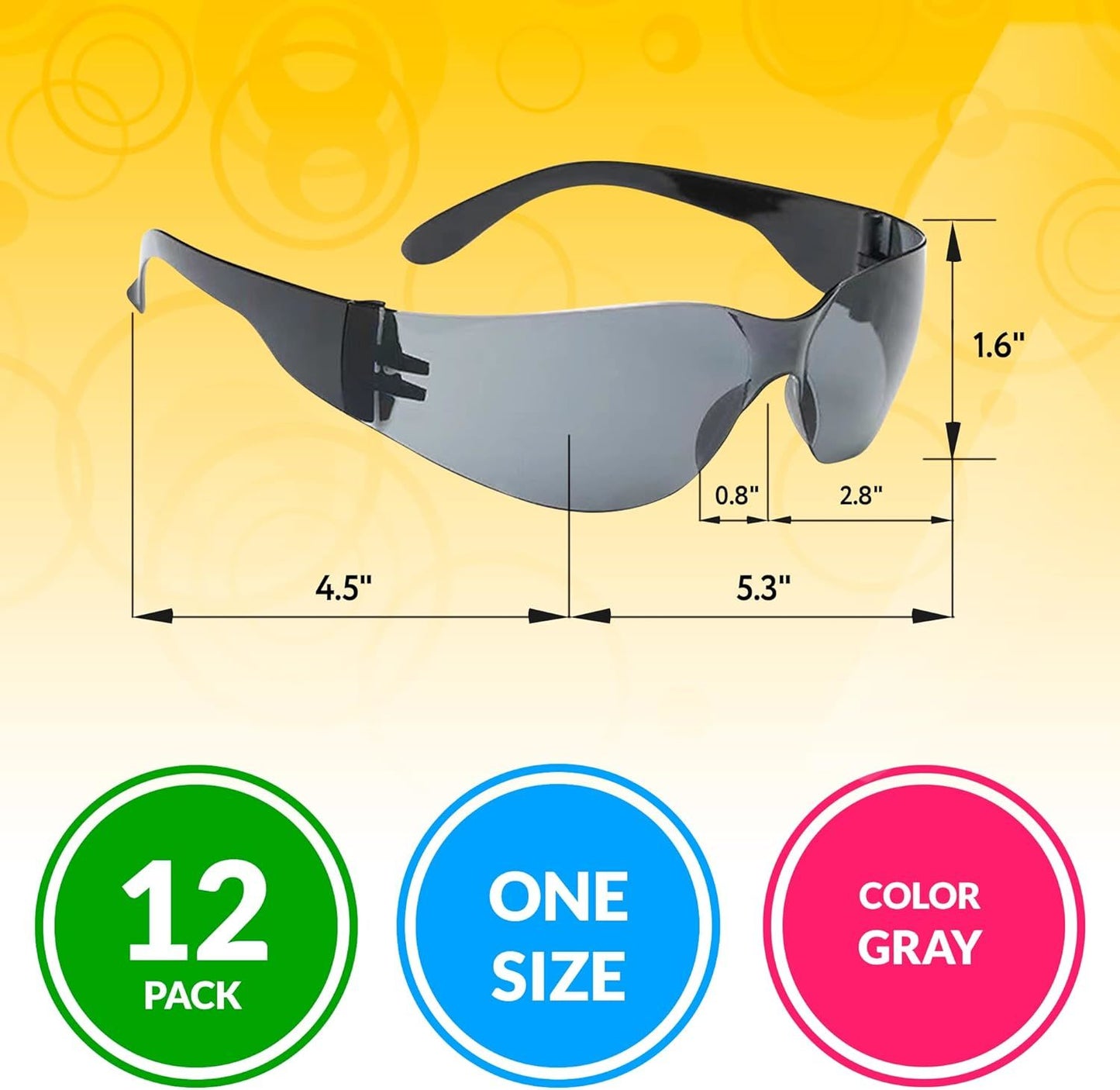 Pack of 12 Safety Glasses. Gradient Gray lens. Wrap Around Anti Scratch Glasses. Safety Eyewear. Safety Spectacles. Scratch Resistant Lenses. Non-slip Glasses for Industrial Use. Wholesale