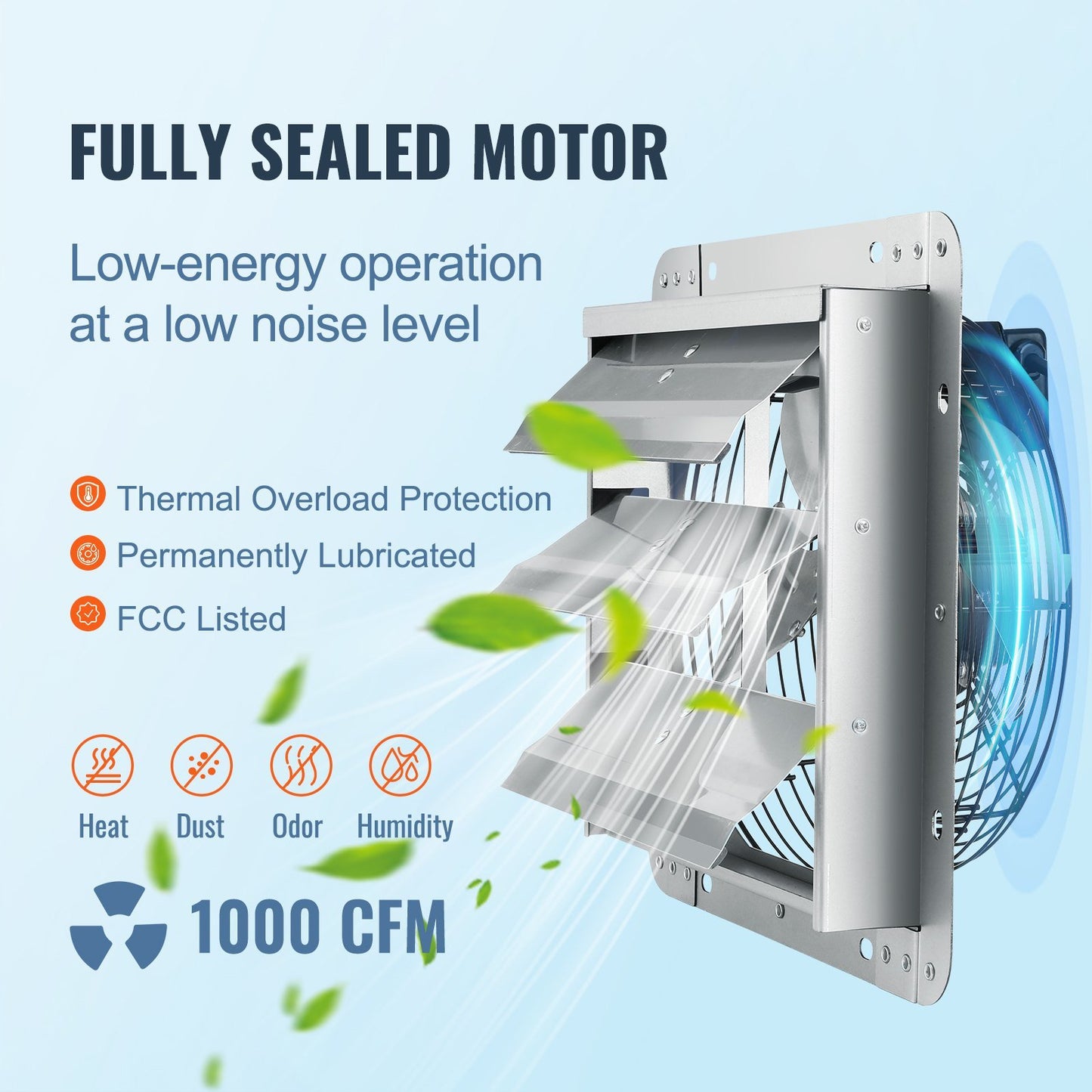 Ventilatore di scarico con persiana VEVOR da 12'', ad alta velocità 1000 CFM, ventilatore da soffitta in alluminio con montaggio a parete con motore CA, ventilazione e raffreddamento per serre, garage, capannoni, negozi, FCC