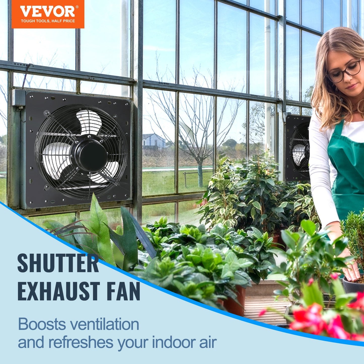 Ventilador de escape con persiana VEVOR, 16'' con controlador de temperatura y humedad, motor EC, 2650 CFM, ventilador de ático de montaje en pared ajustable de 10 velocidades, ventilación y refrigeración para invernaderos, garajes, cobertizos, homologado