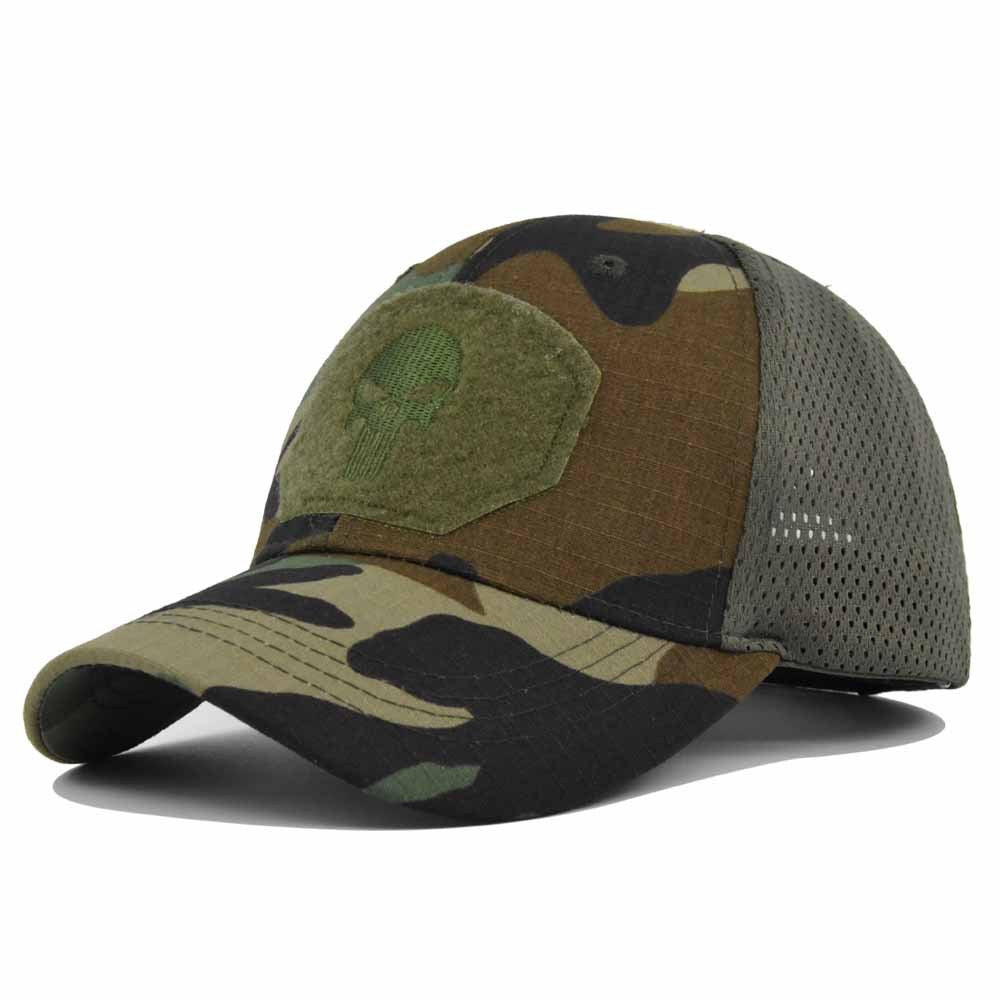 Casquette de baseball tactique respirante 1pc; Chapeau de soleil en maille multicolore avec motif de crâne