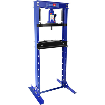 Hydraulic 12 Ton H-Frame Garage Floor Adjustable Shop Press with Plates, 12T, Blue