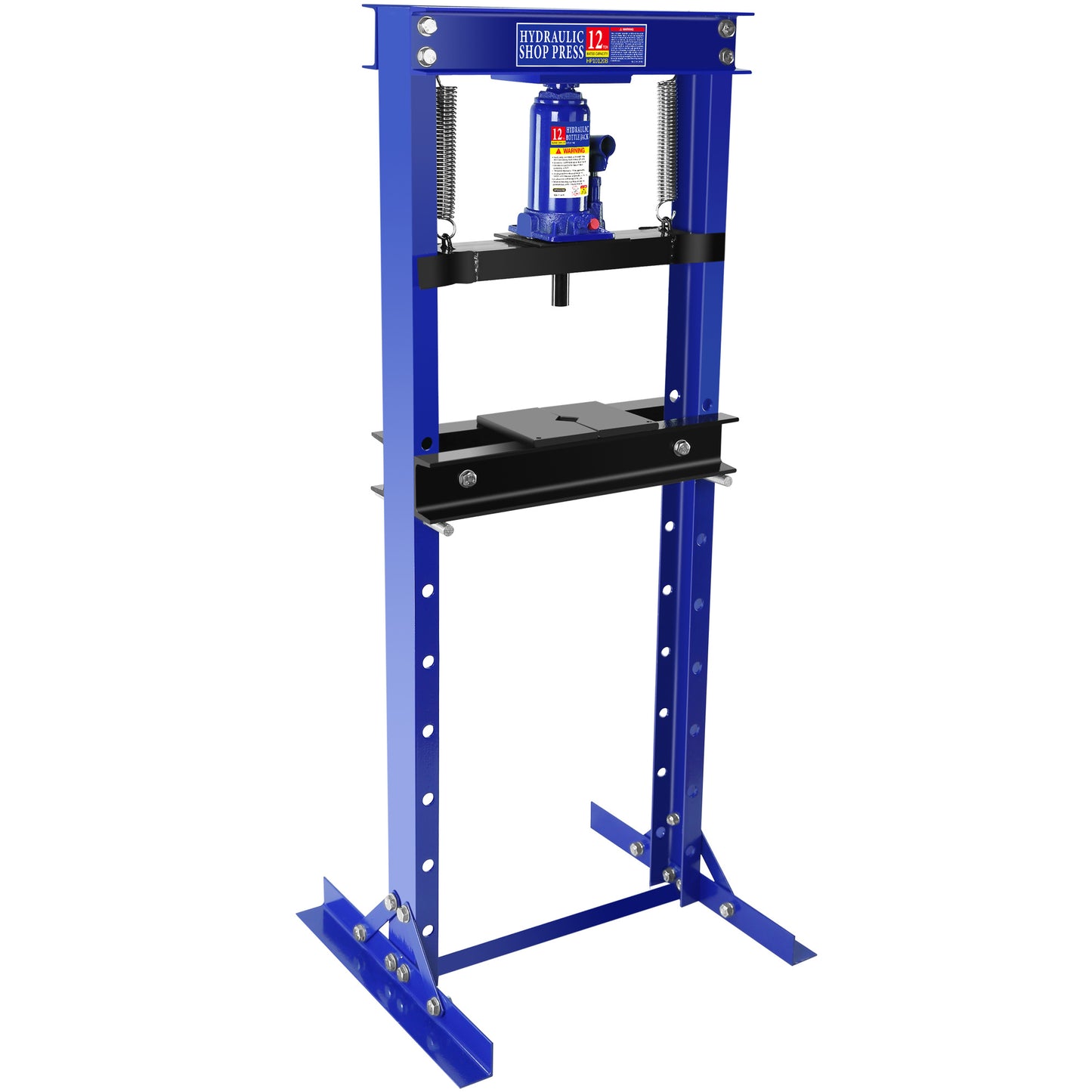 Hydraulic 12 Ton H-Frame Garage Floor Adjustable Shop Press with Plates, 12T, Blue