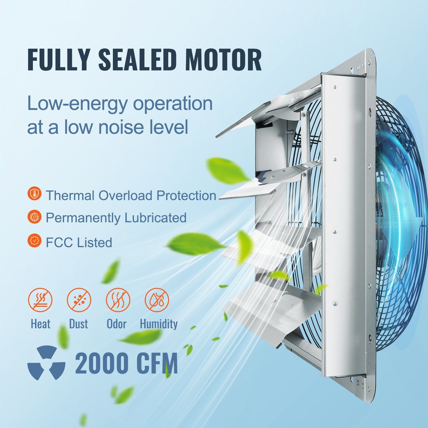 Ventilatore di scarico con persiana VEVOR da 16'', ad alta velocità 2000 CFM, ventilatore da soffitta in alluminio con montaggio a parete con motore CA, ventilazione e raffreddamento per serre, garage, capannoni, negozi, FCC