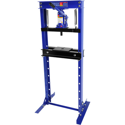 Hydraulic 12 Ton H-Frame Garage Floor Adjustable Shop Press with Plates, 12T, Blue