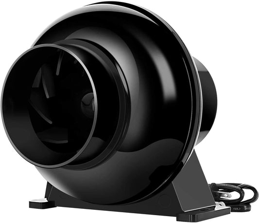 Ventilador de ventilación en línea iPower de 4 pulgadas y 195 CFM con conducto de circulación de aire, ventilador de escape HVAC para carpas de cultivo, invernaderos, sótanos o cocinas, ligero, negro